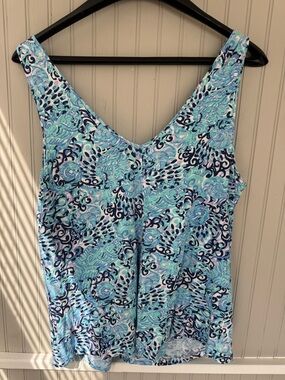 Lilly Pulitzer Aqua, Light Blue & Navy Floral Tank Top